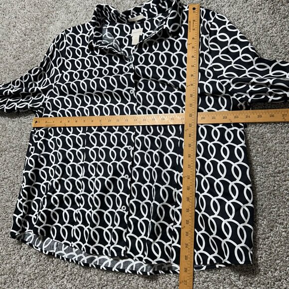 Chicos Womens Sz XXL No-Iron Black & White Geometric Button-Up Shirt Long Sleeve - Picture 8 of 9